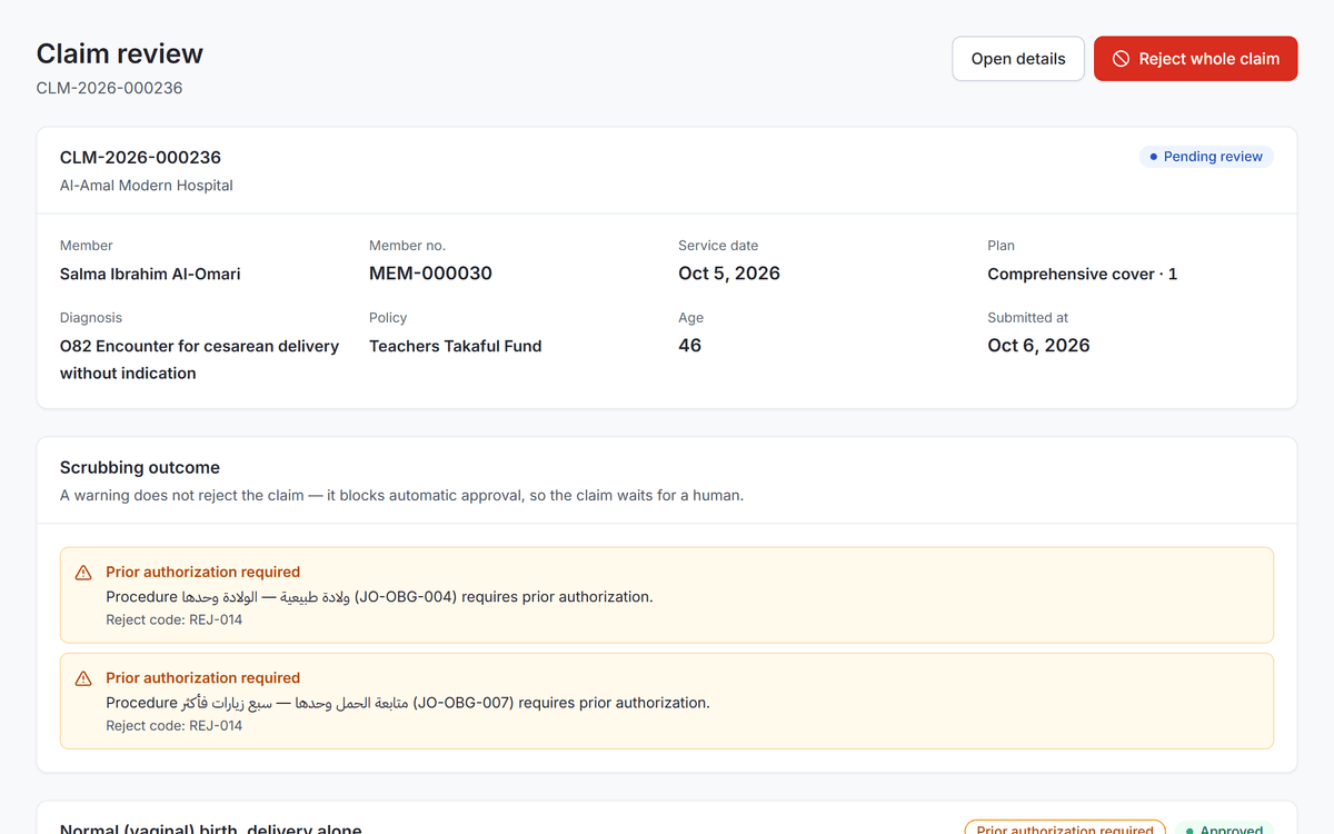 A claim under review with its automated check results