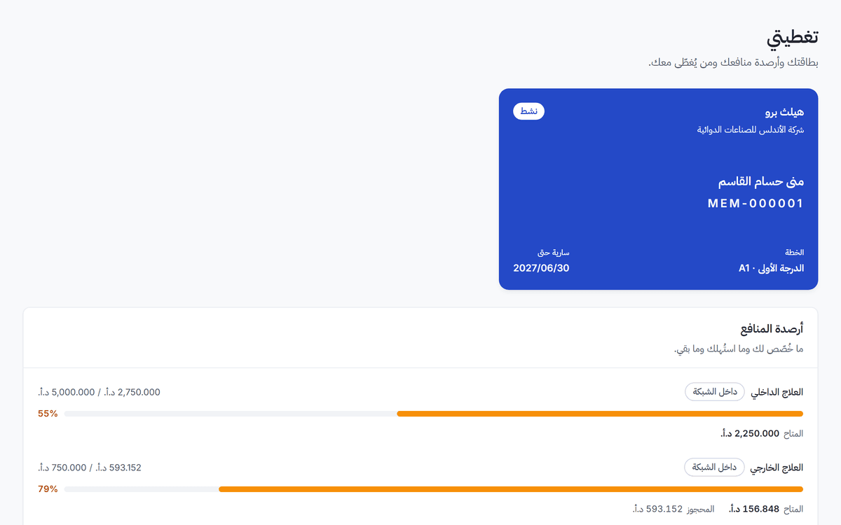 البطاقة الرقمية في بوابة المستفيد: الخطة والسريان والأرصدة